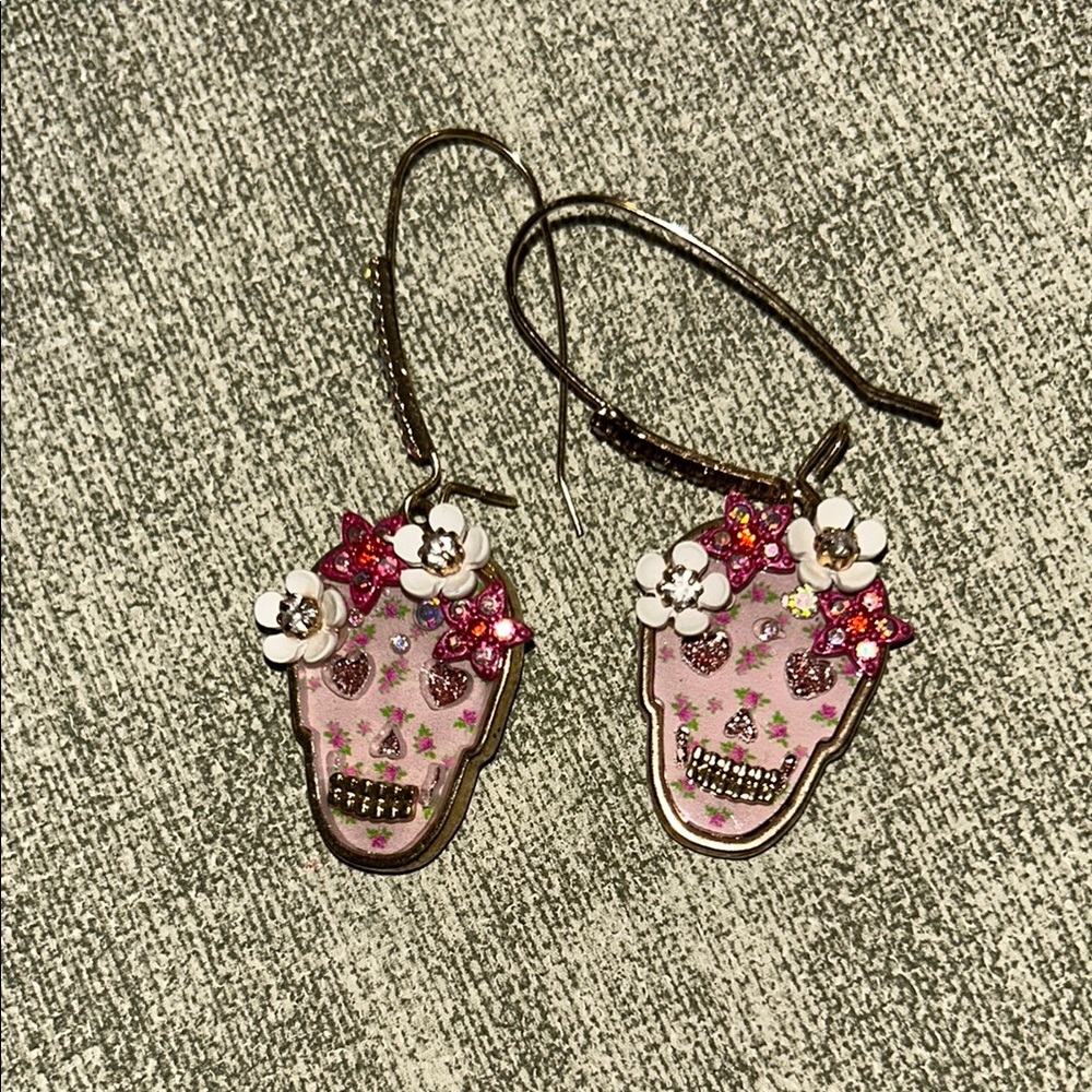 Betsey Johnson Pink Skull Earrings